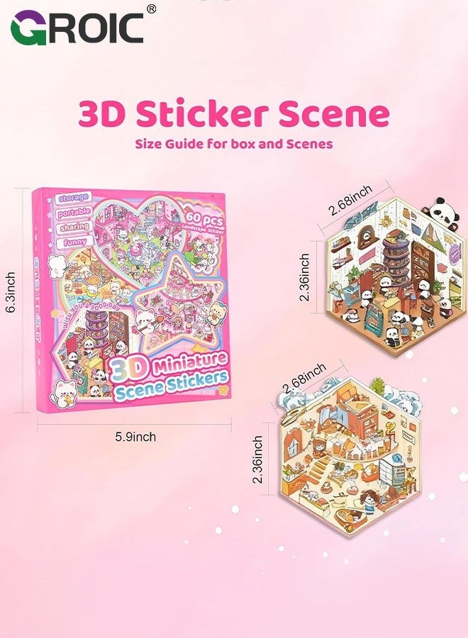 GROIC 20 Sets 3D Sticker Scen, Scene Sticker Book for Adult Kids for Relief Stress Pass The Time, Make Your Own Cute 3D Miniature Stickers Scene Sticker, Build Decorative Miniature House, Landscape Scenes - Image 4